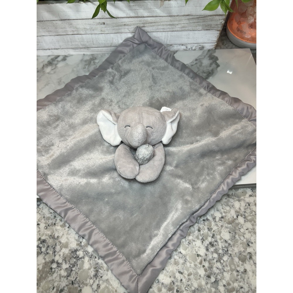 Carters Gray Elephant Plush Lovey Security Blanket Blankie Satin Trim 15"